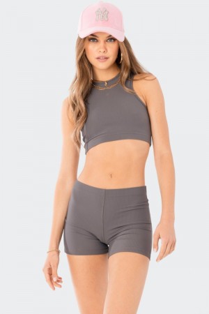 Edikted Zoella Ribbed Crop Tops Gray | USA PK954445G2