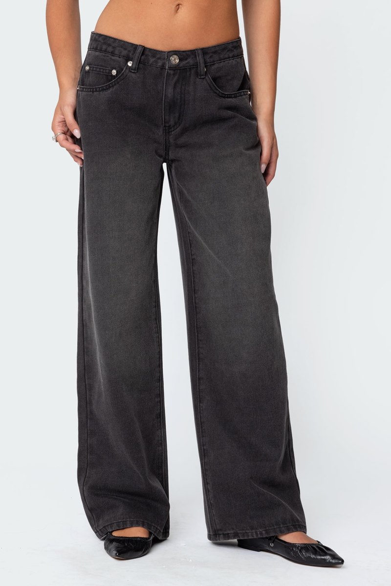 Edikted 1980 Leopard Patch Low Rise Jeans Black Washed | USA XE267966K2