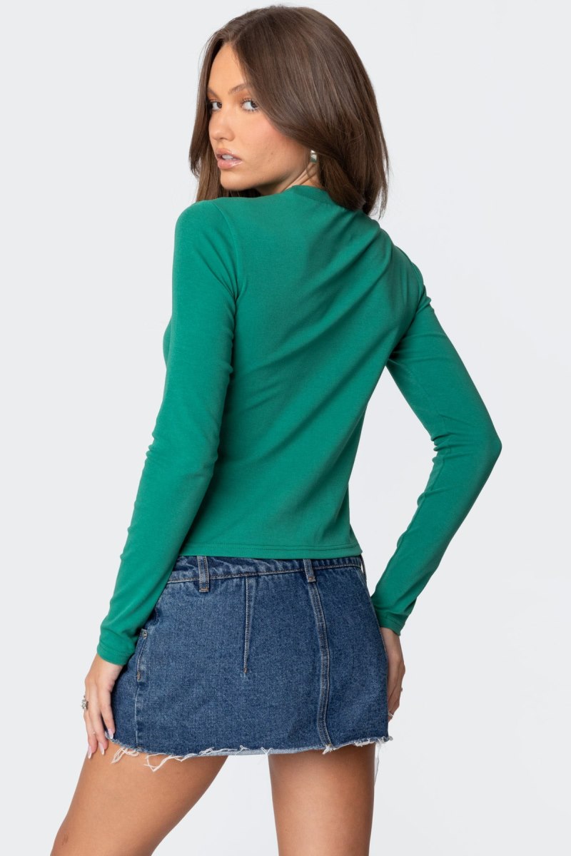 Edikted 76 Long Sleeve T Shirt Graphic Tops Green | USA EW005520S6