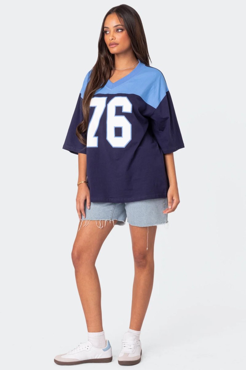 Edikted 76 Oversized T-Shirt Graphic Tops Black | USA ZQ635903W9