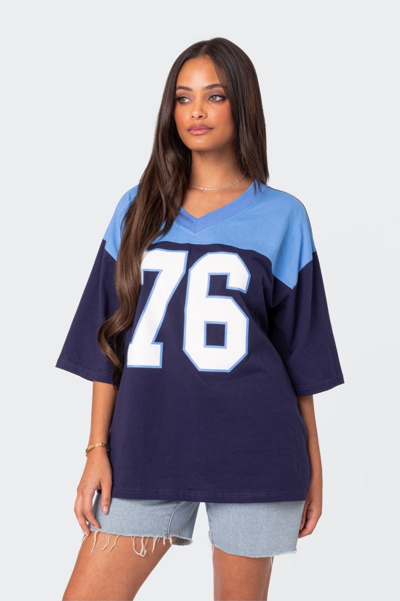 Edikted 76 Oversized T-Shirt Graphic Tops Black | USA ZQ635903W9