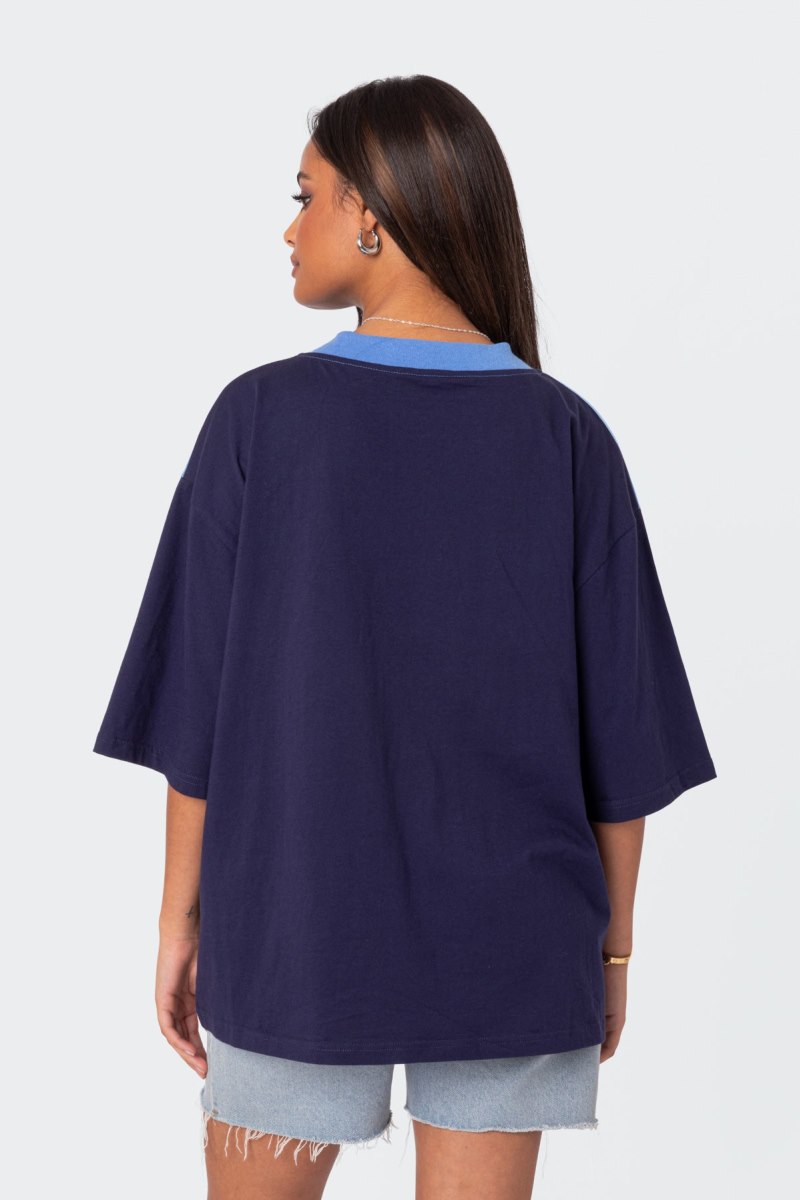 Edikted 76 Oversized T-Shirt Graphic Tops Black | USA ZQ635903W9
