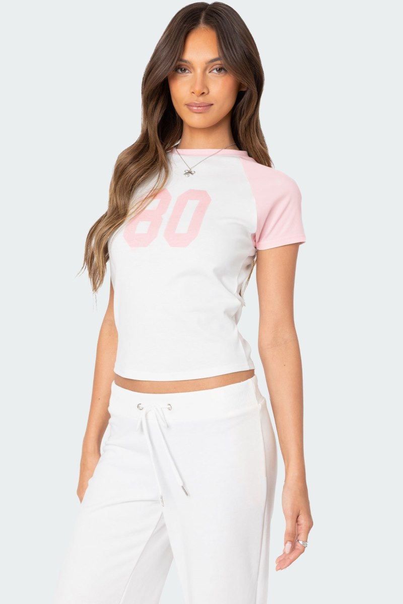 Edikted 80'S Raglan T Shirt Graphic Tops White And Pink | USA JL466316V4