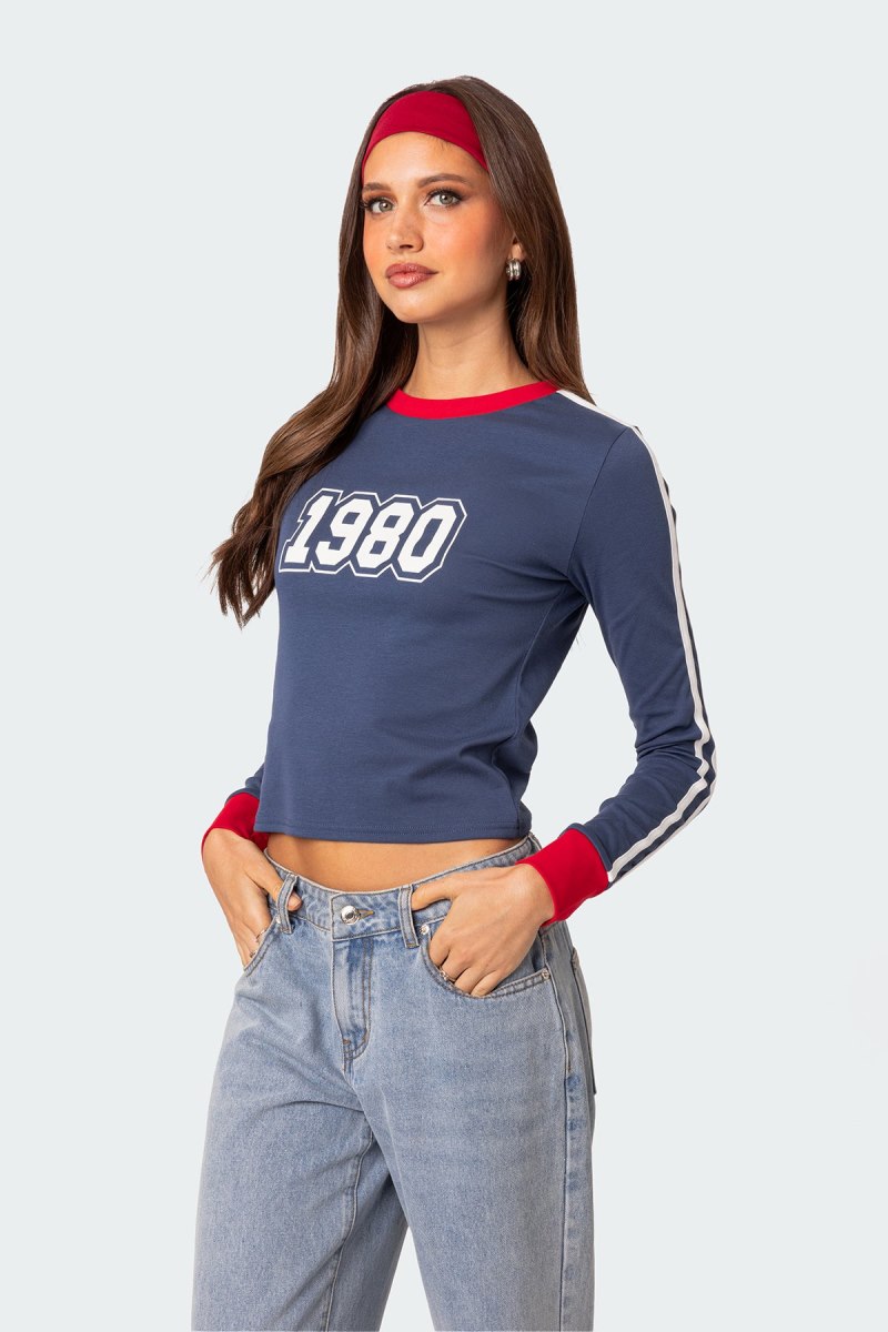 Edikted 80S Baby Long Sleeve T Shirts Blue | USA AS149714Y5