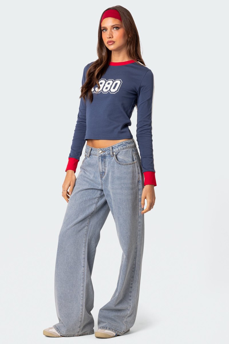 Edikted 80S Baby Long Sleeve T Shirts Blue | USA AS149714Y5