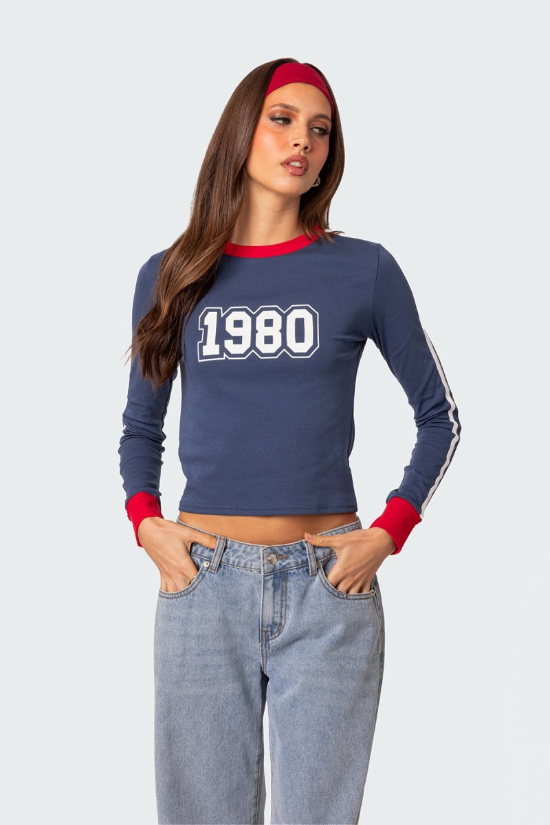 Edikted 80S Baby Long Sleeve Tops Blue | USA EG044854Y5
