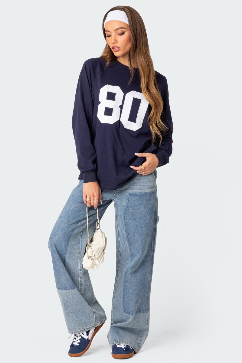 Edikted 80 Oversized T-Shirt Long Sleeve Tops Navy | USA IM505850O2