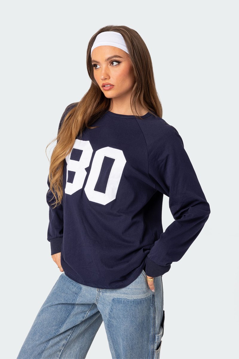 Edikted 80 Oversized T-Shirt Long Sleeve Tops Navy | USA IM505850O2