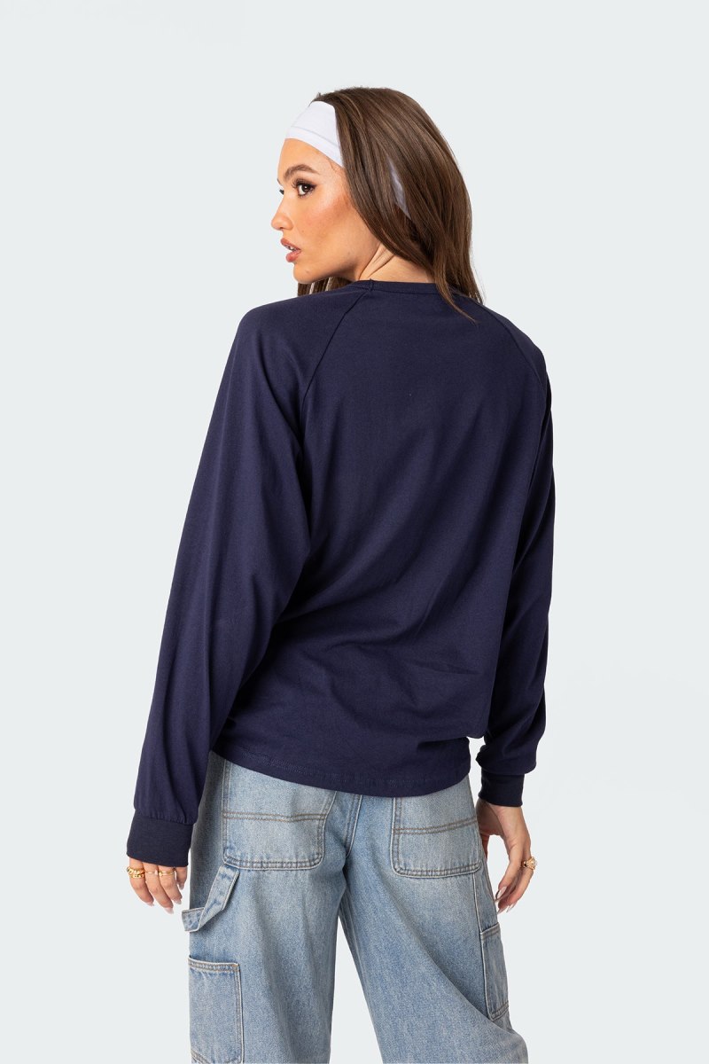 Edikted 80 Oversized T-Shirt Long Sleeve Tops Navy | USA IM505850O2