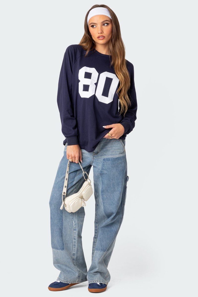Edikted 80 Oversized T-Shirt Long Sleeve Tops Navy | USA IM505850O2