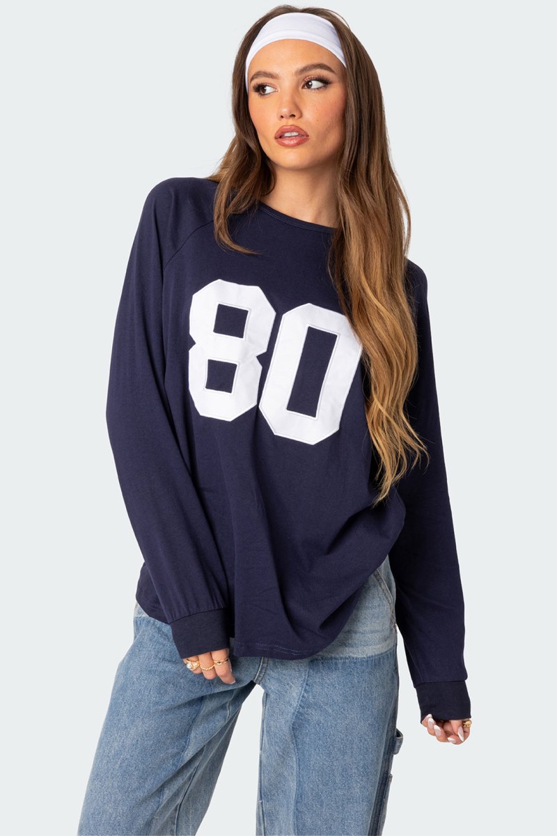 Edikted 80 Oversized T-Shirt Long Sleeve Tops Navy | USA IM505850O2