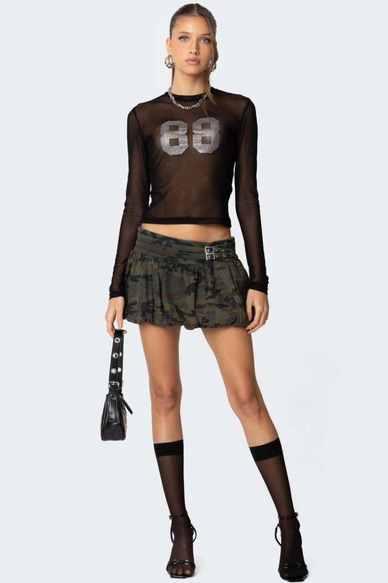 Edikted 88 Rhinestone Sheer Mesh Long Sleeve Tops Black | USA FW691489M5