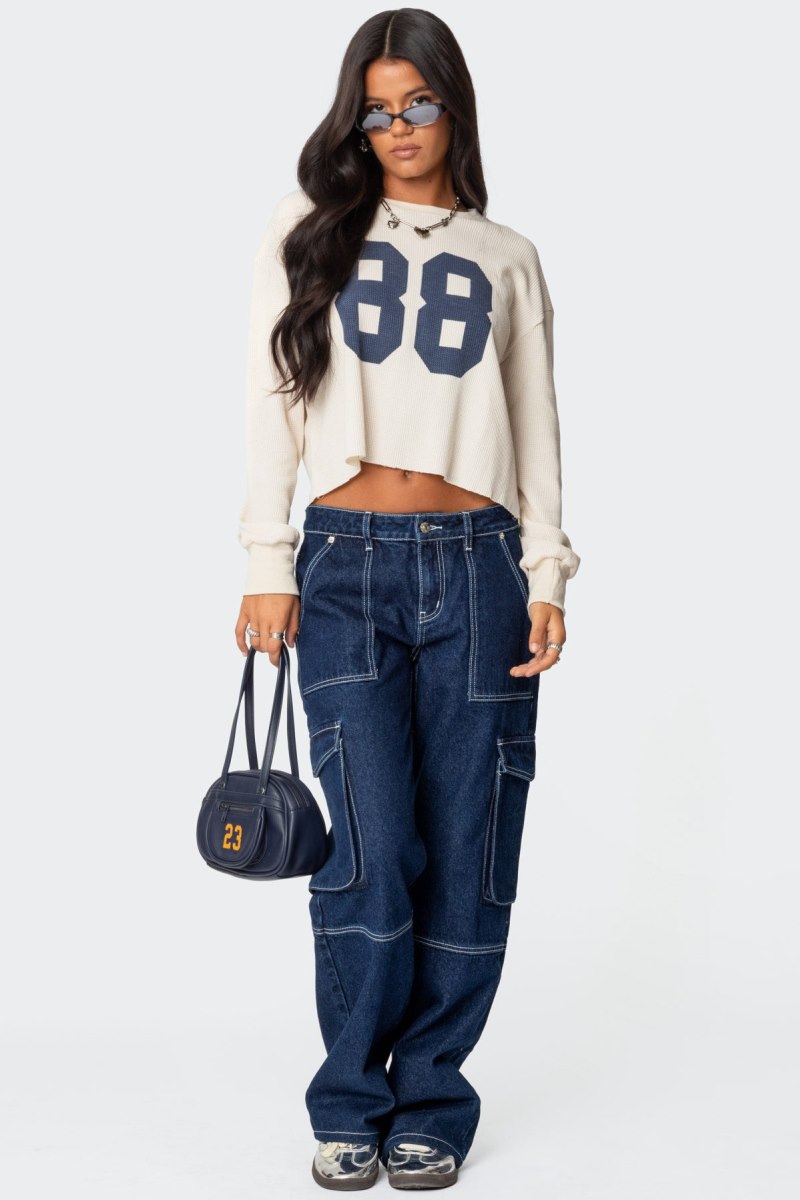 Edikted 88 Waffle Long Sleeve Tops Cream | USA VI252495I7