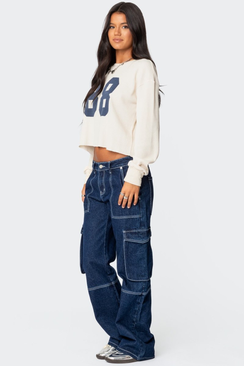 Edikted 88 Waffle Long Sleeve Tops Cream | USA VI252495I7