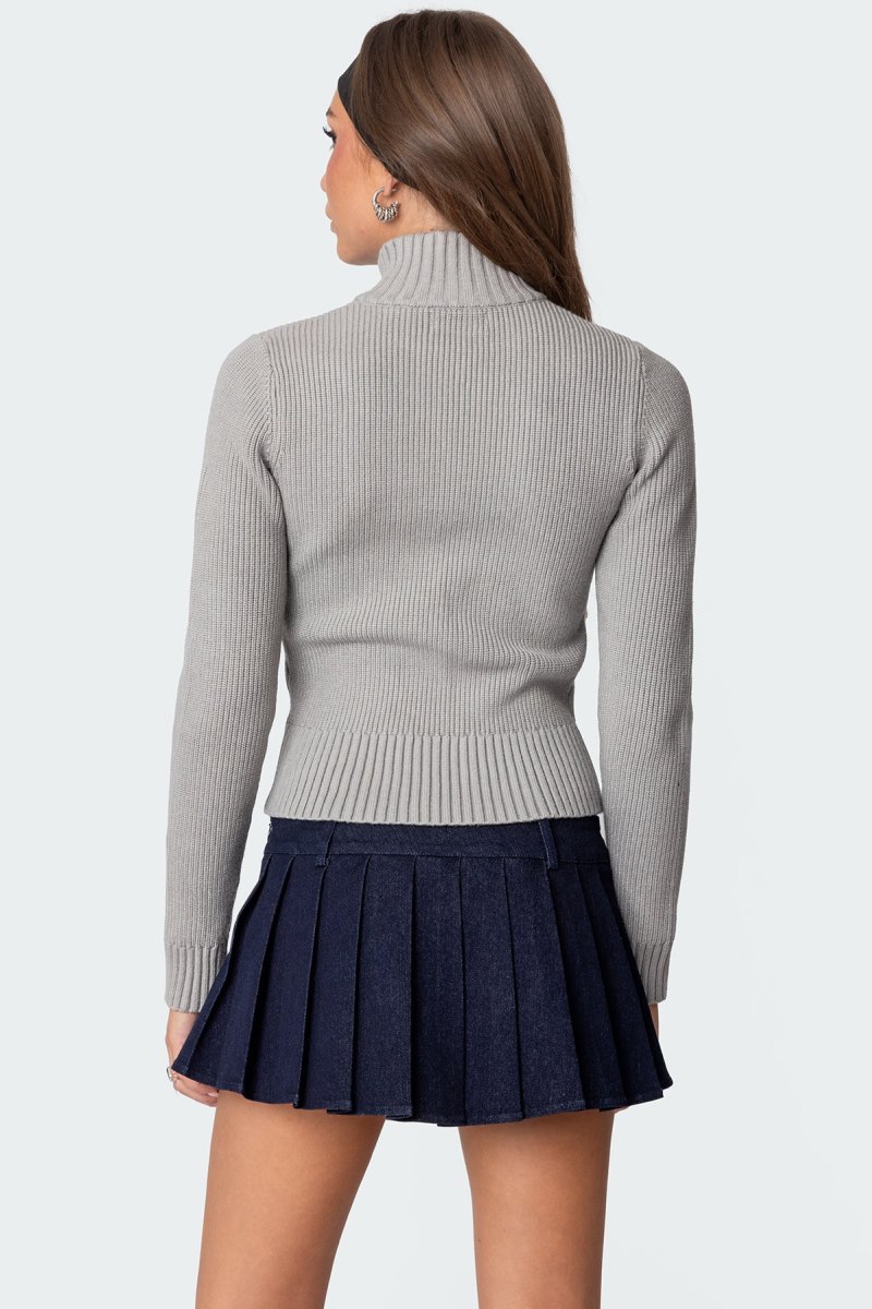 Edikted 89 High Neck Zip Up Cardigan Gray | USA XO026862T7