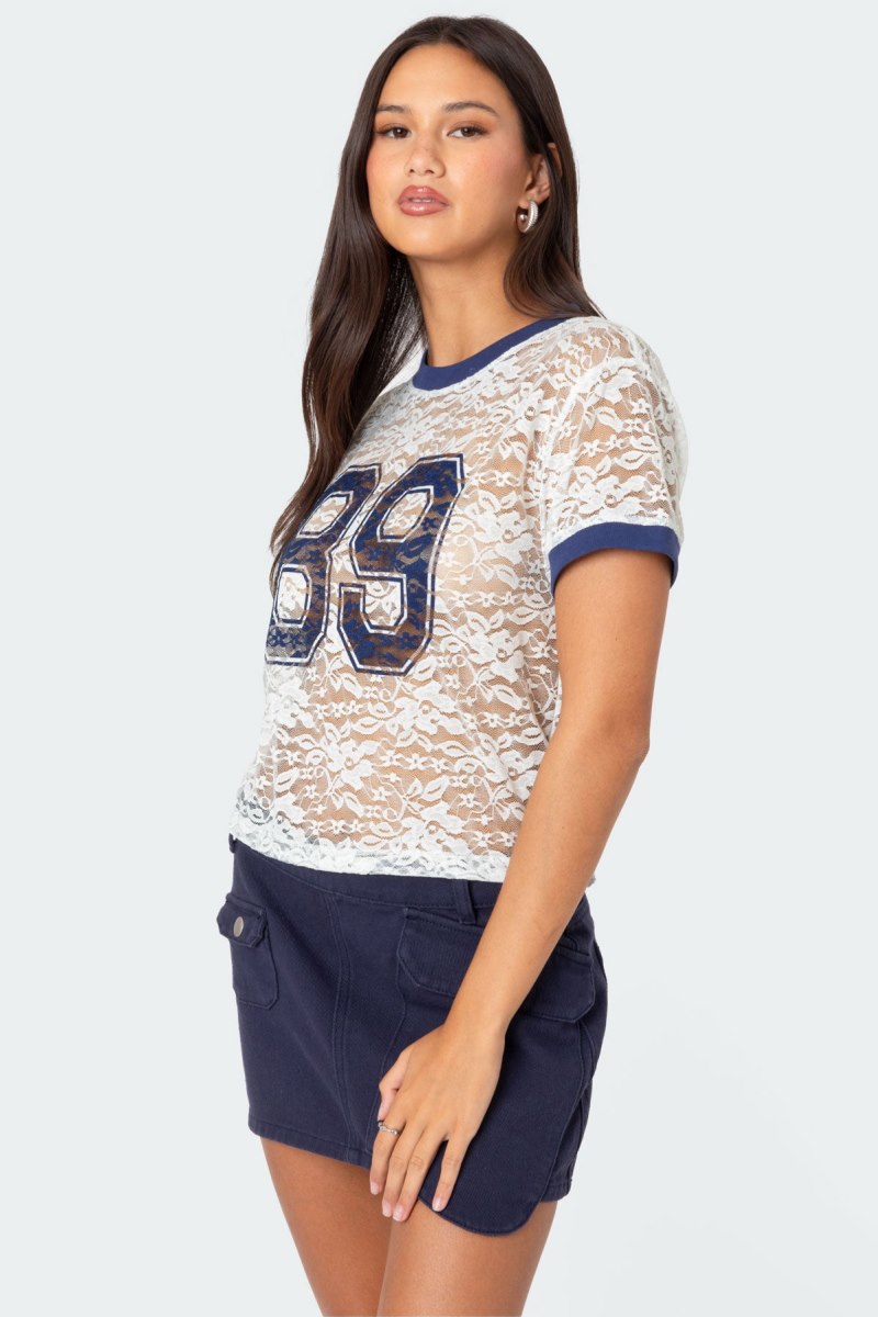 Edikted 89 Sheer Lace T Shirts White | USA FT105390O3
