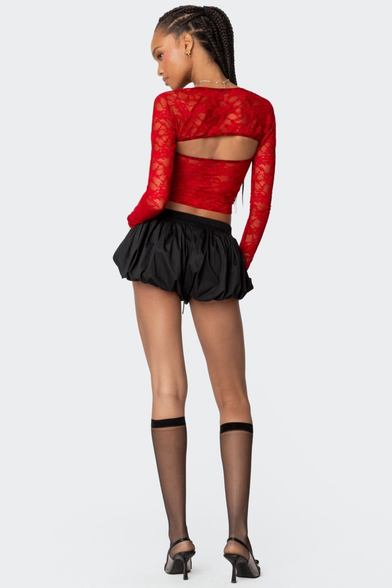Edikted Addison Sheer Lace Two Piece Long Sleeve Tops Black | USA LF693979K2