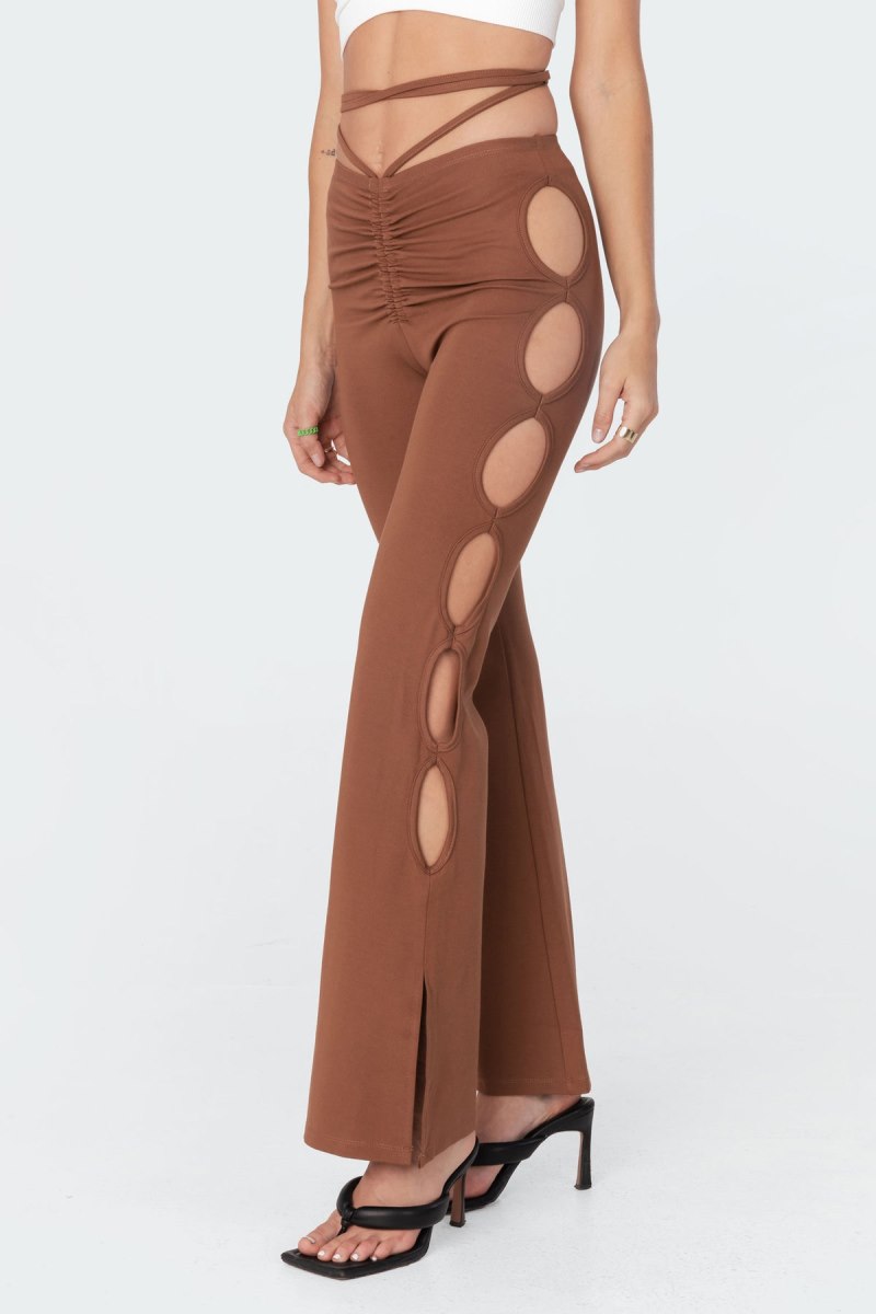 Edikted Adina Cut-Out Flared Pants Brown | USA HW366196Z7