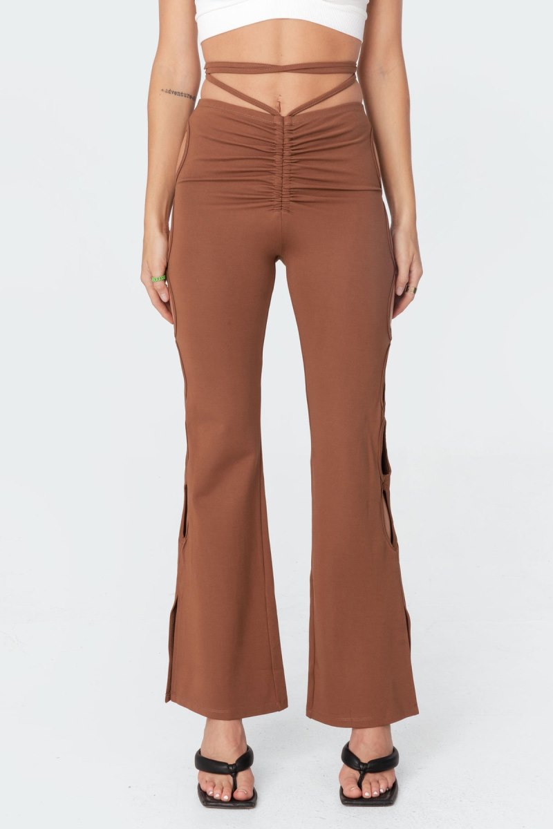 Edikted Adina Cut-Out Flared Pants Brown | USA HW366196Z7