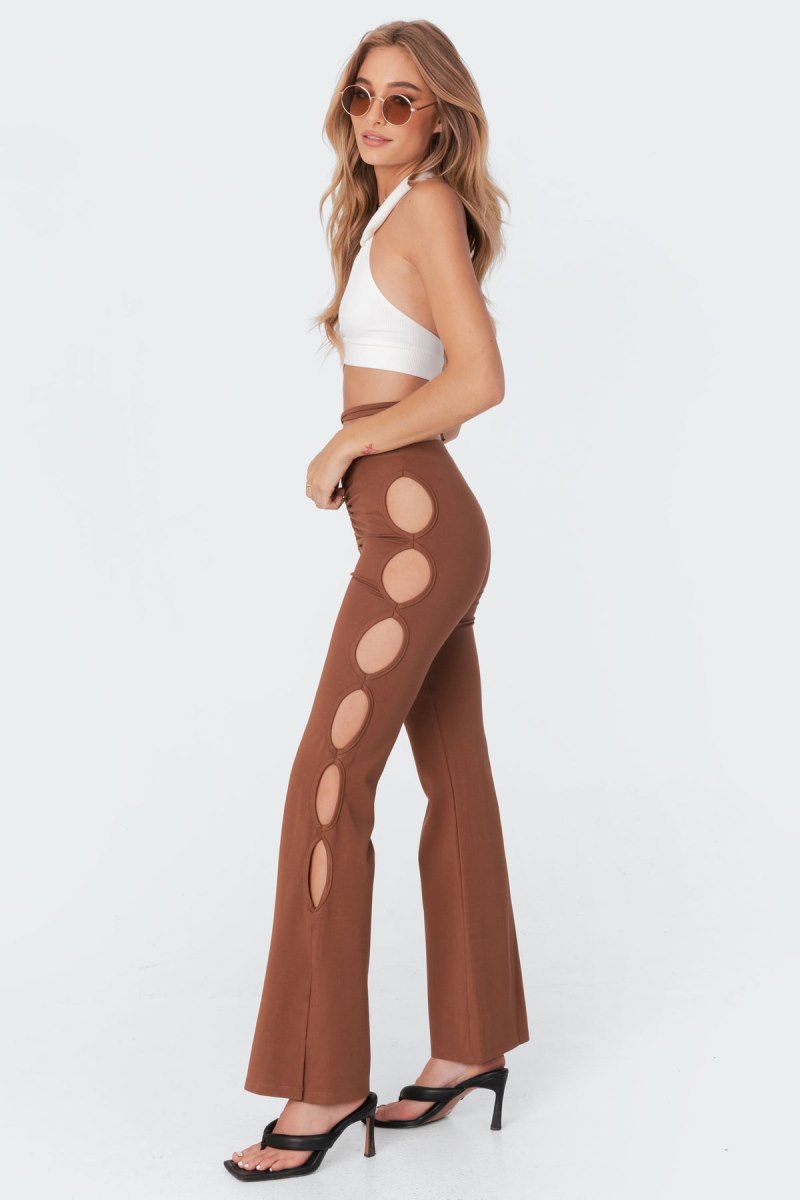 Edikted Adina Cut-Out Flared Pants Brown | USA HW366196Z7