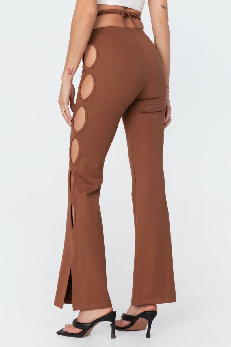 Edikted Adina Cut-Out Flared Pants Brown | USA HW366196Z7