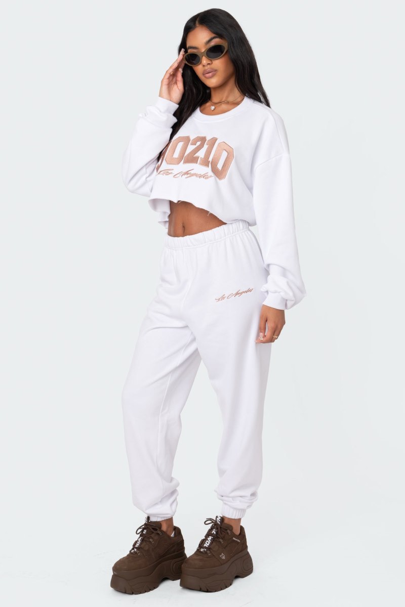 Edikted Adora Cropped Sweatshirt Long Sleeve Tops White | USA TT741984K2