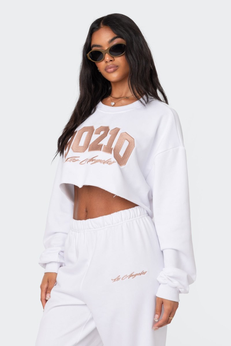 Edikted Adora Cropped Sweatshirt Long Sleeve Tops White | USA TT741984K2