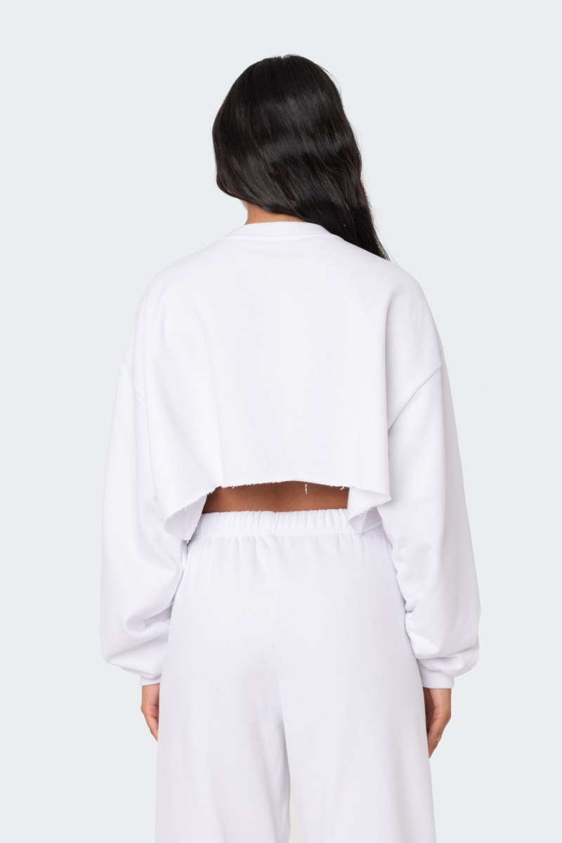 Edikted Adora Cropped Sweatshirt Long Sleeve Tops White | USA TT741984K2