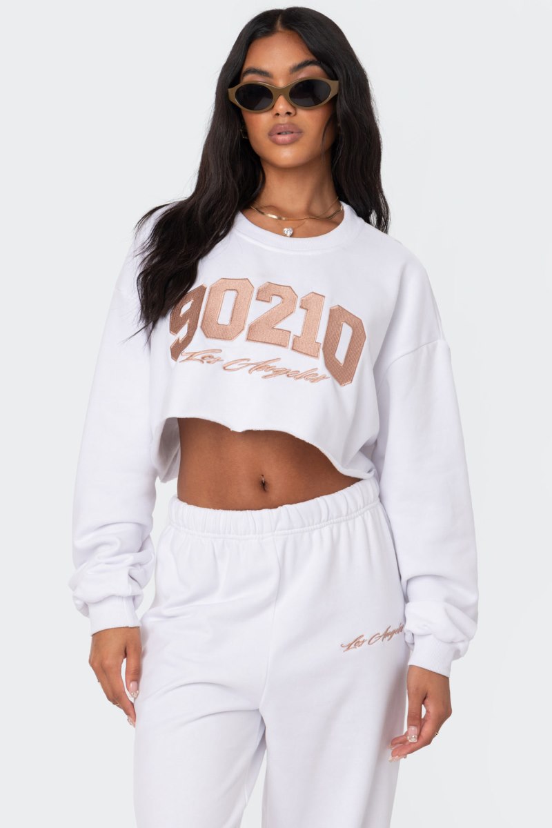 Edikted Adora Cropped Sweatshirt Long Sleeve Tops White | USA TT741984K2