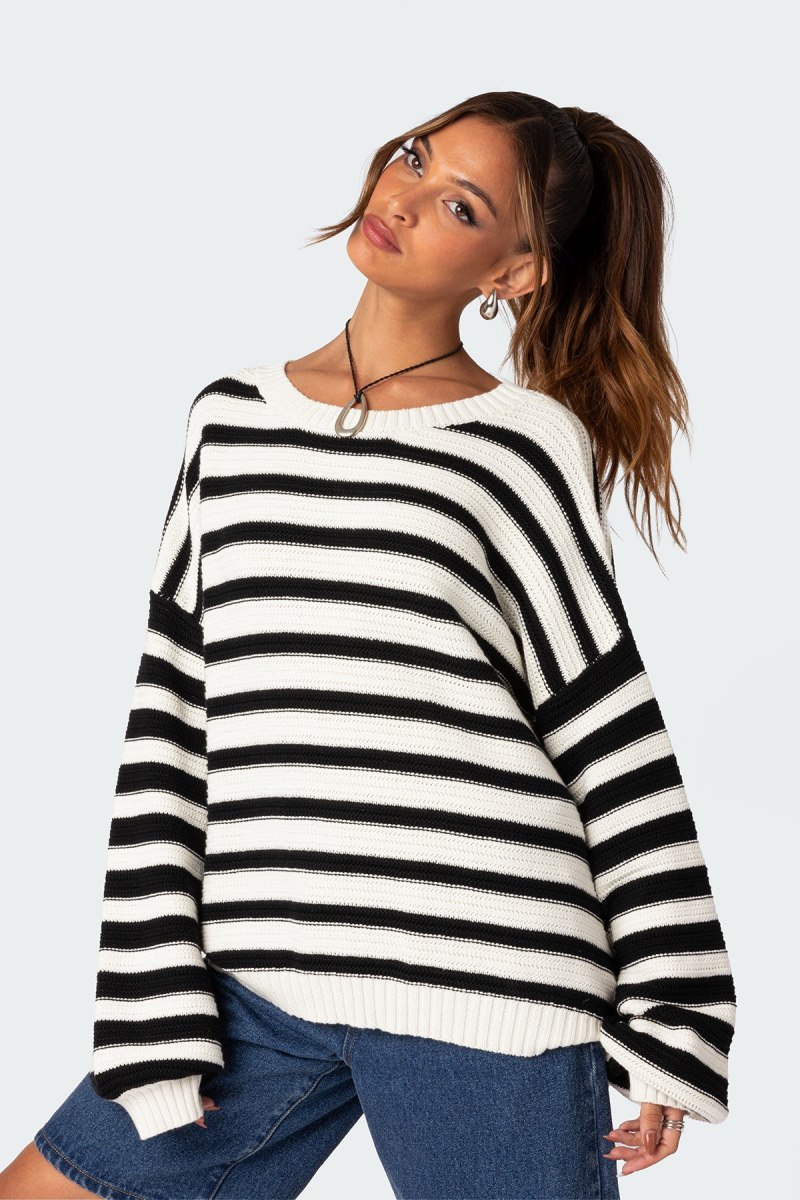 Edikted Aerin Oversized Sweater Black And White | USA UP824952Q6
