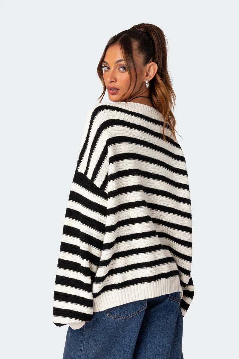 Edikted Aerin Oversized Sweater Black And White | USA UP824952Q6
