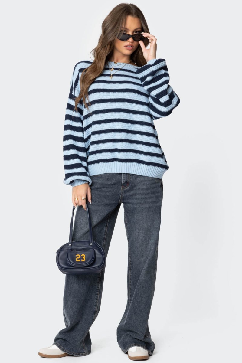 Edikted Aerin Oversized Sweater Long Sleeve Tops Black And White | USA QK075947S7