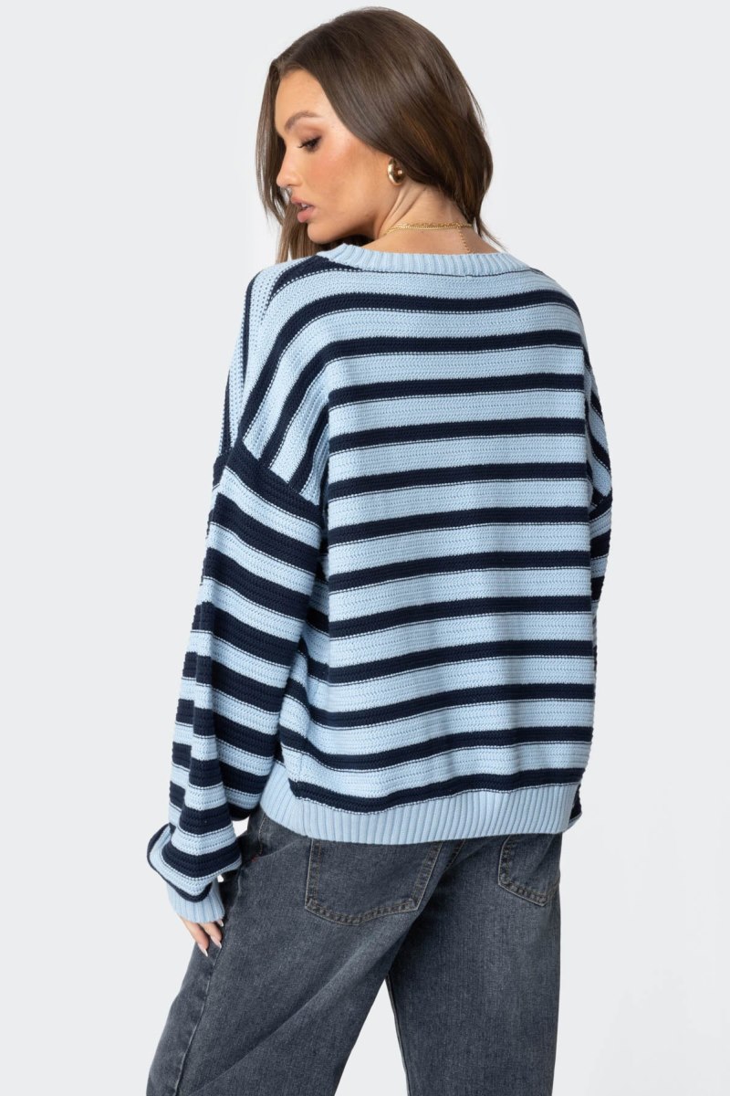 Edikted Aerin Oversized Sweater Long Sleeve Tops Black And White | USA QK075947S7