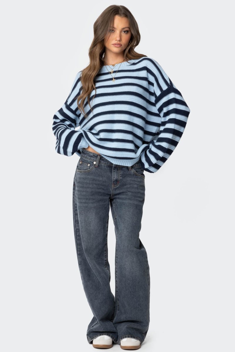 Edikted Aerin Oversized Sweater Long Sleeve Tops Black And White | USA QK075947S7
