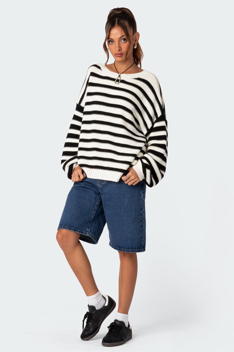 Edikted Aerin Oversized Sweater Long Sleeve Tops Black And White | USA HB583838Y2