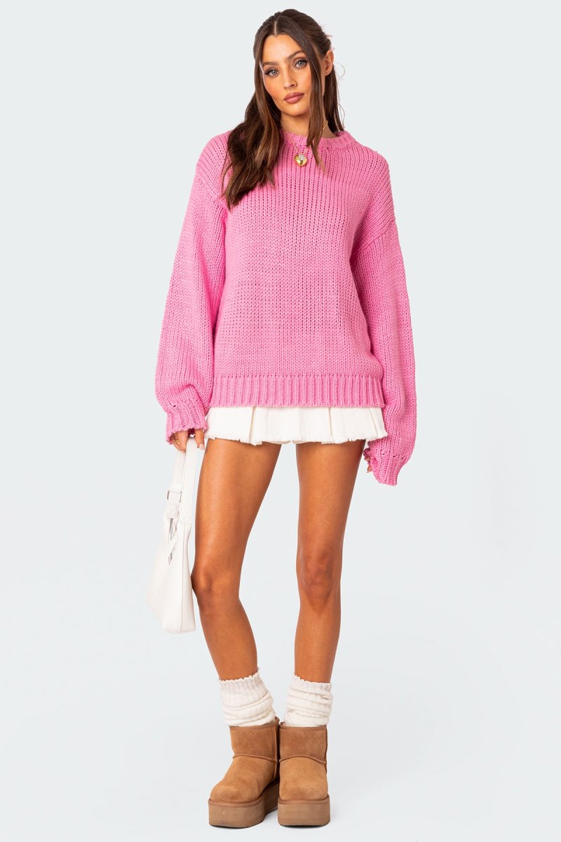 Edikted Aiden Oversized Chunky Knit Sweater Long Sleeve Tops Pink | USA QQ864106Z1