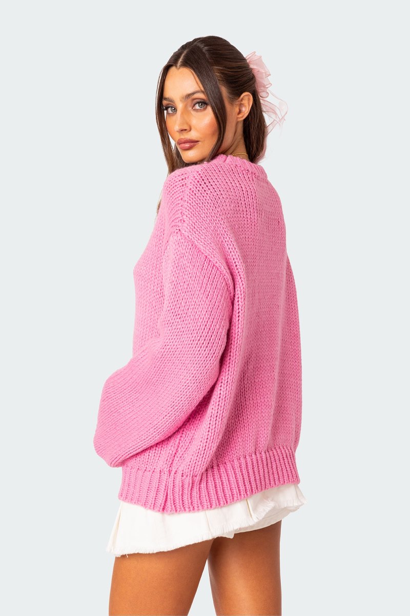 Edikted Aiden Oversized Chunky Knit Sweater Long Sleeve Tops Pink | USA QQ864106Z1