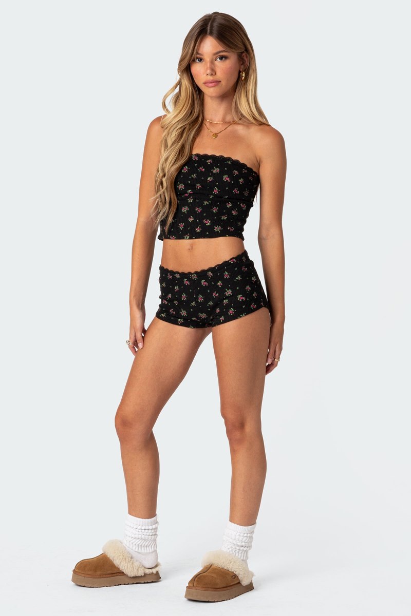Edikted Aislinn Printed Waffle Tube Crop Tops Mix | USA PU297439U8