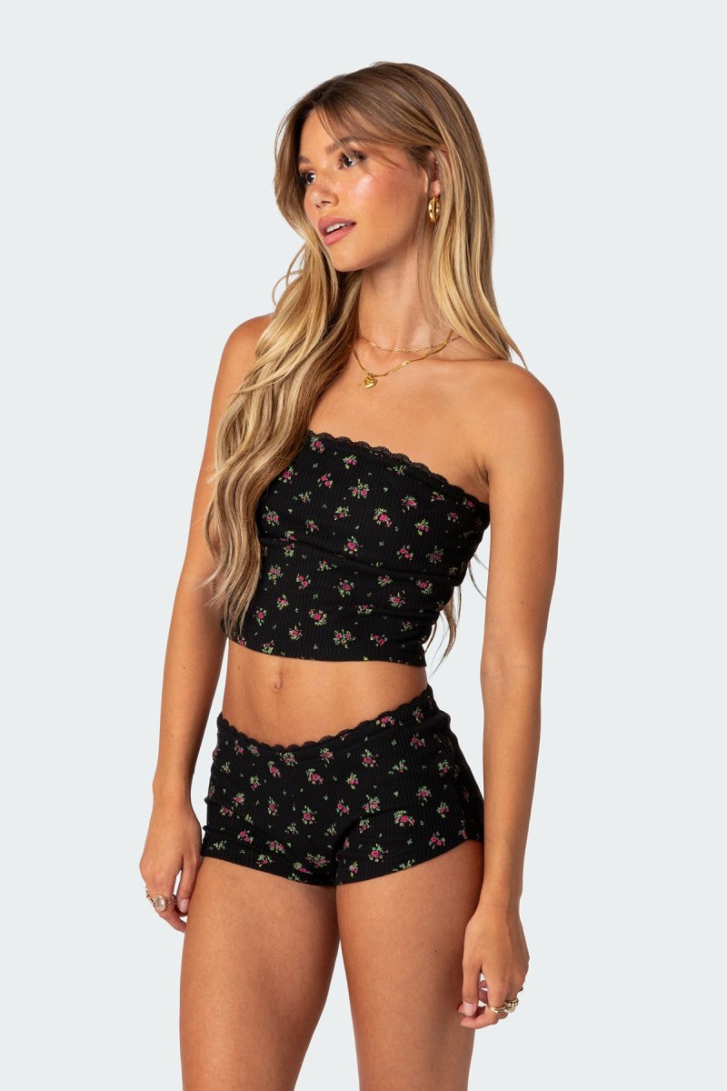 Edikted Aislinn Printed Waffle Tube Crop Tops Mix | USA PU297439U8