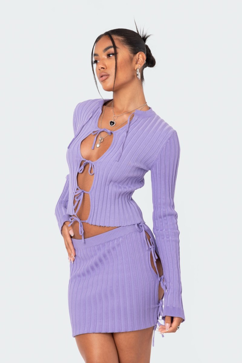 Edikted Alaia Knitted Tie Up Knitted Tops Purple | USA YD817941X7