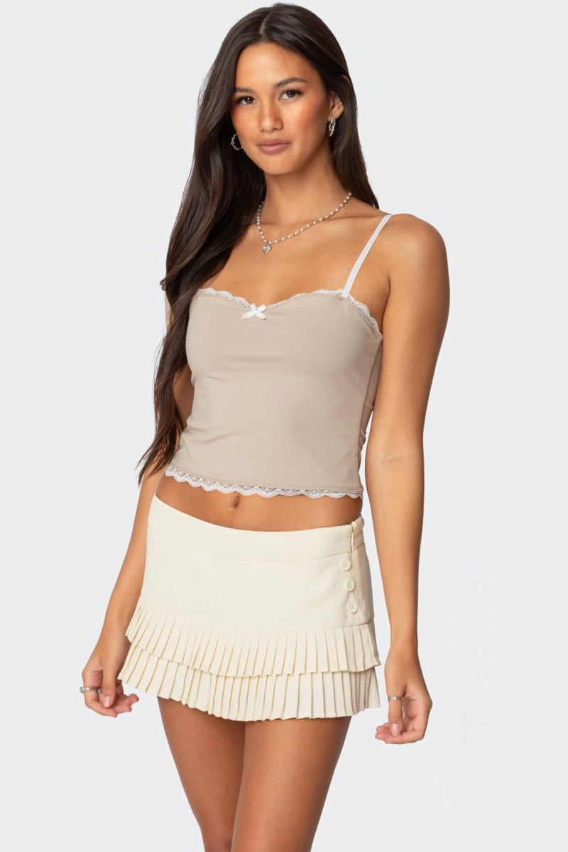 Edikted Alara Lace Trim Tank Crop Tops Navy | USA QR609040M5