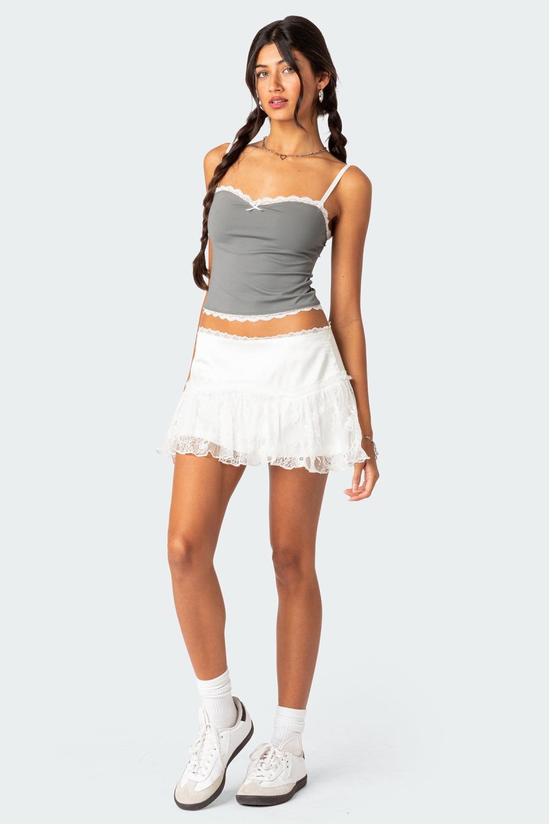 Edikted Alara Lace Trim Tank Crop Tops Navy | USA KX269986K5