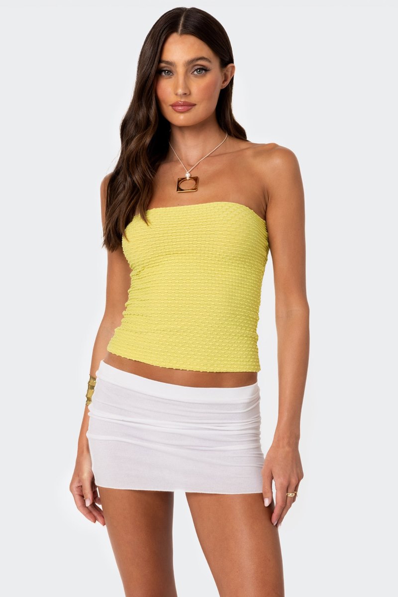 Edikted Albina Textured Tube Strapless Tops Cream | USA TG458025Z3