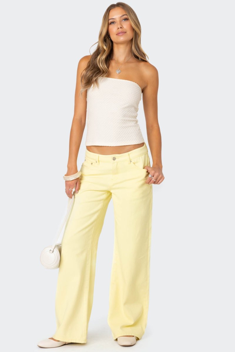 Edikted Albina Textured Tube Strapless Tops Cream | USA EG940744Q2