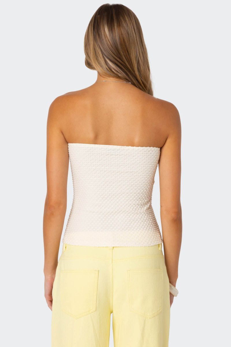 Edikted Albina Textured Tube Strapless Tops Cream | USA EG940744Q2