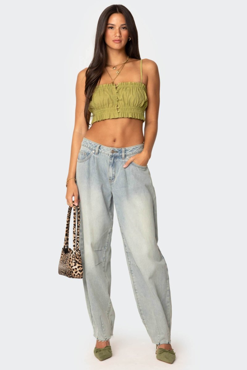 Edikted Alda Cropped Button Front Crop Tops Green | USA SV506340J0
