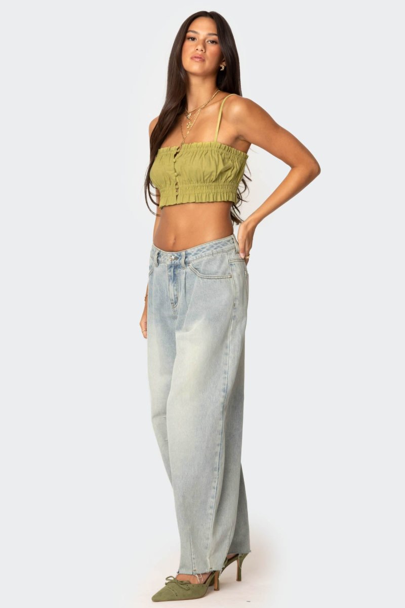 Edikted Alda Cropped Button Front Crop Tops Green | USA SV506340J0
