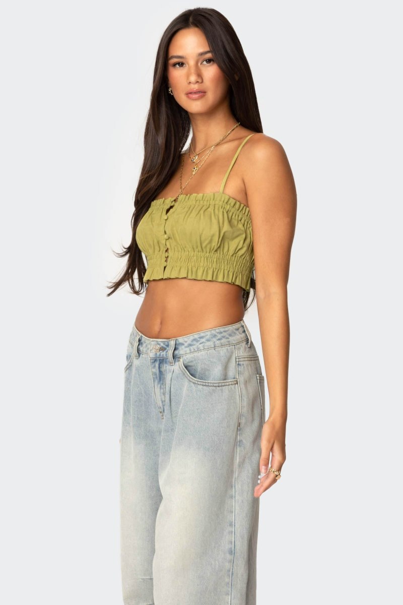 Edikted Alda Cropped Button Front Crop Tops Green | USA SV506340J0
