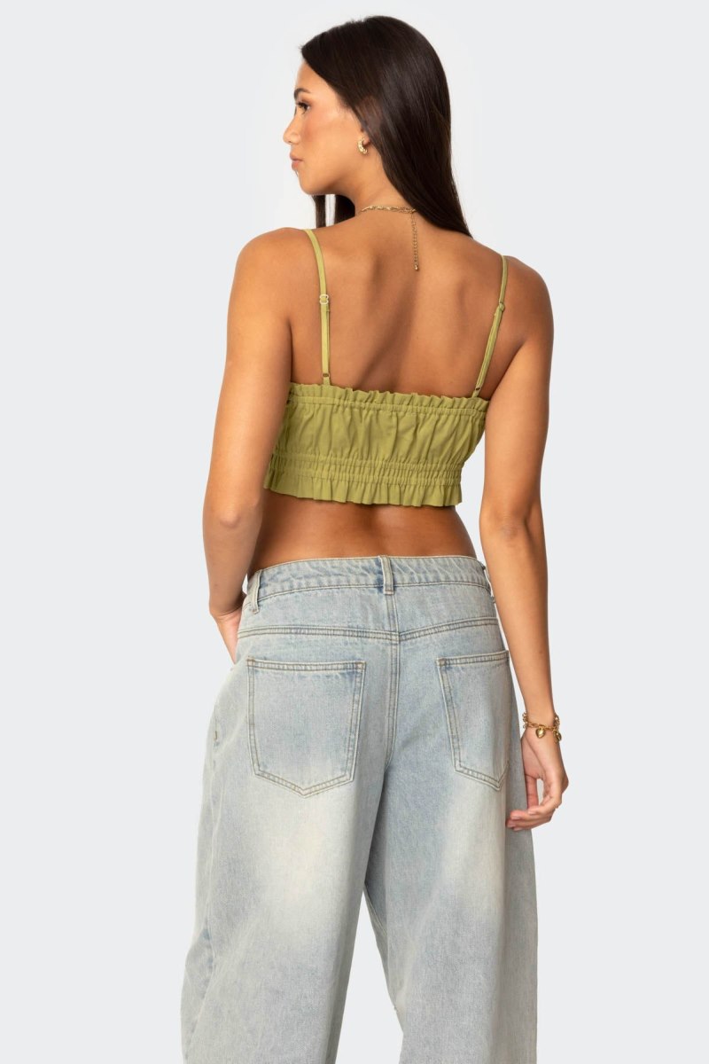 Edikted Alda Cropped Button Front Crop Tops Green | USA SV506340J0