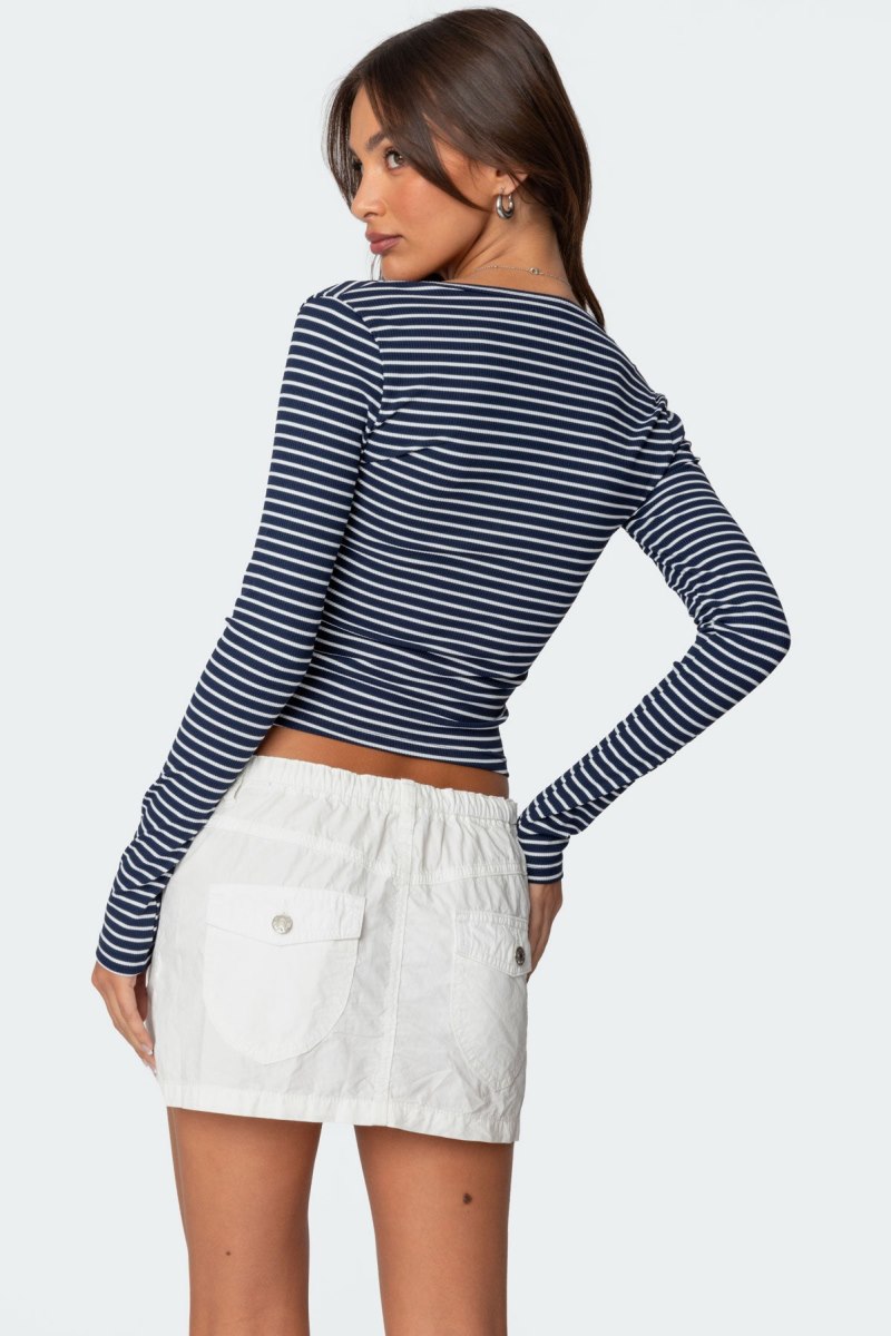 Edikted Alex Striped Long Sleeve Tops Navy And White | USA KI828132M0